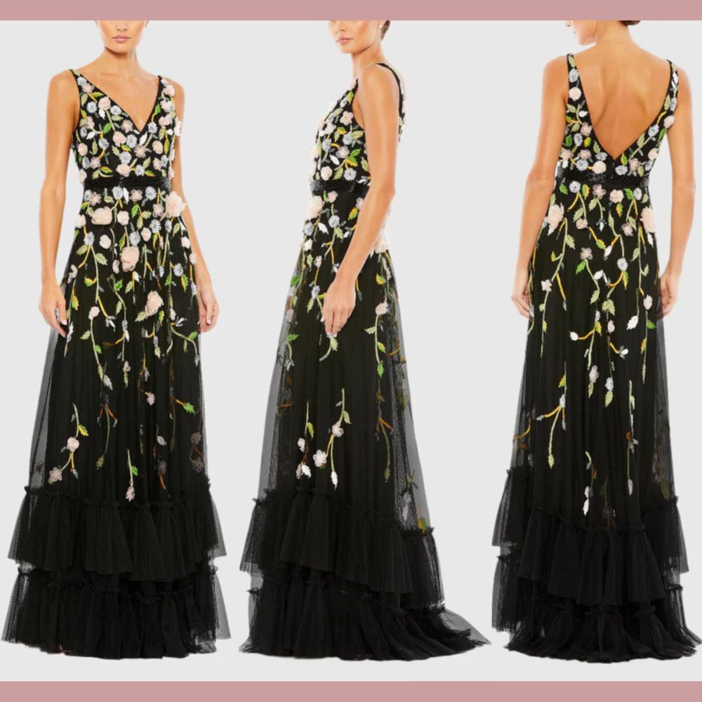 NWT Mac‎ Duggal [ 10 ] 9171 Embellished Sleeveless V Neck A Line Gown Black